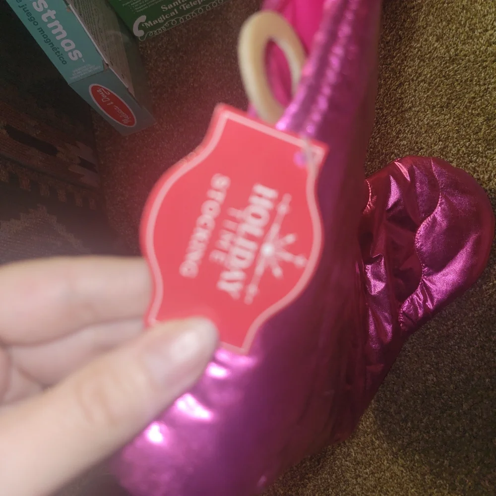 Holiday Time Metallic Pink Stocking